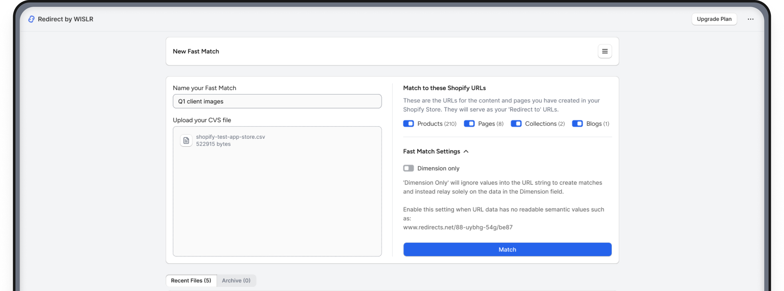 Shopify App Interface showing redirect mapping